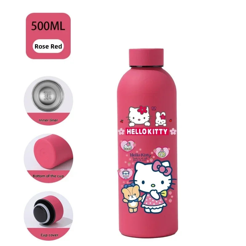 Sanrio 500 ML Thermos Mug Hello Kitty Cartoon 304 Stainless Steel Portable Water Cup Travel Water Bottle Kawaii Cups Kids Gifts