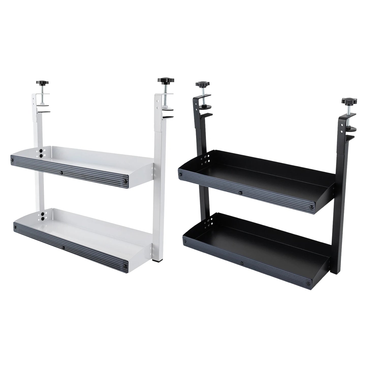 2-Tier Clamp-on Desk Shelf Space-saving Holder Shelving with Adjustable Storage Tray Black/White