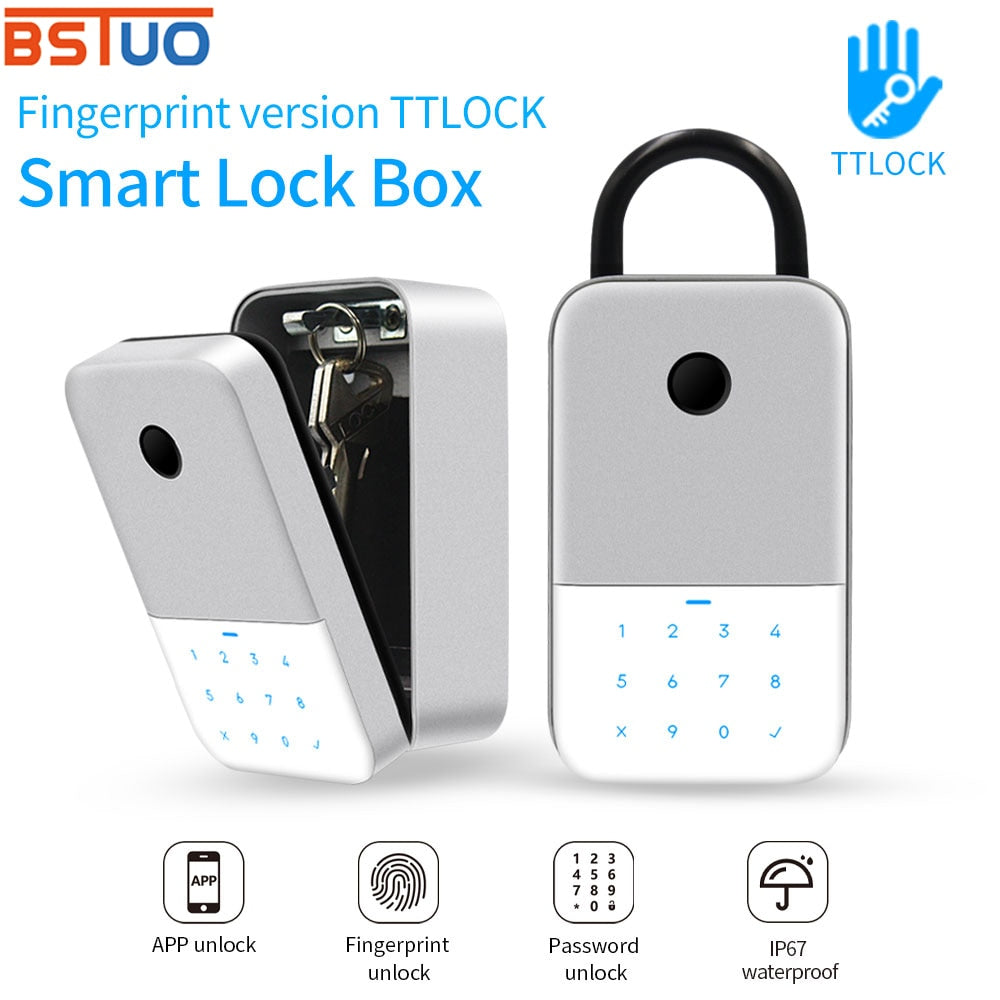 Waterproof TTLOCK App Remote Access Fingerprint Bluetooth Digital Key Box Wall Mount Security Storage Lockbox Anti-theft Box
