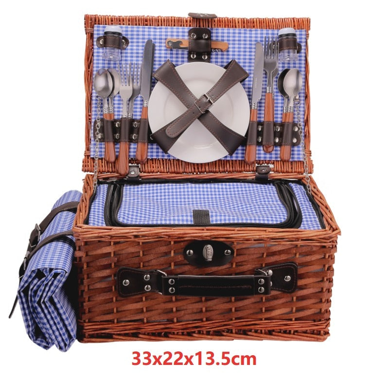 Picnic Basket Panier Osier Picnic Hamper 25 pcs For 4 People Picnic Suitcase Set Cutlery Ice Bag Organizers Wicker Basket