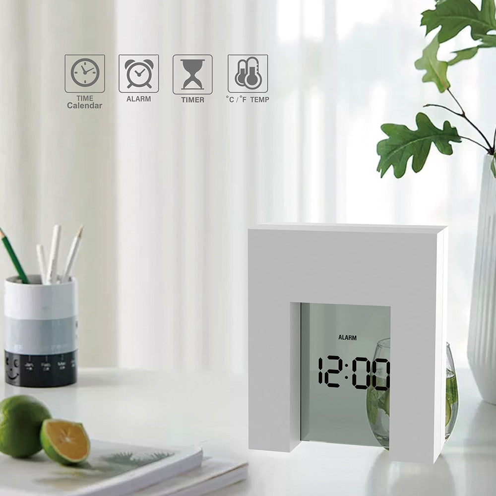 Digital Table LCD Alarm Clock White with Calendar