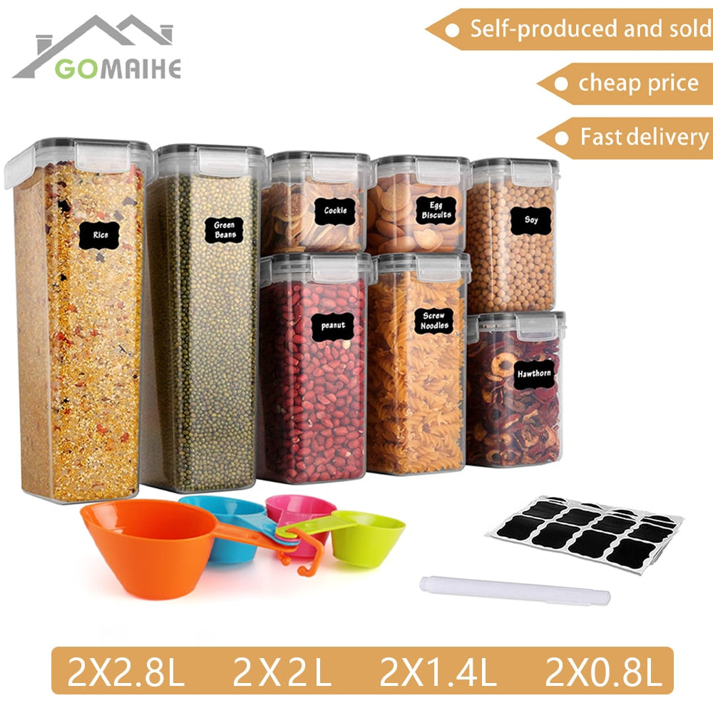 GoMaihe Food containers Kitchen jars storage Organization Cereal Dispenser for Storing Pasta kitchen Storage Organizer boxes