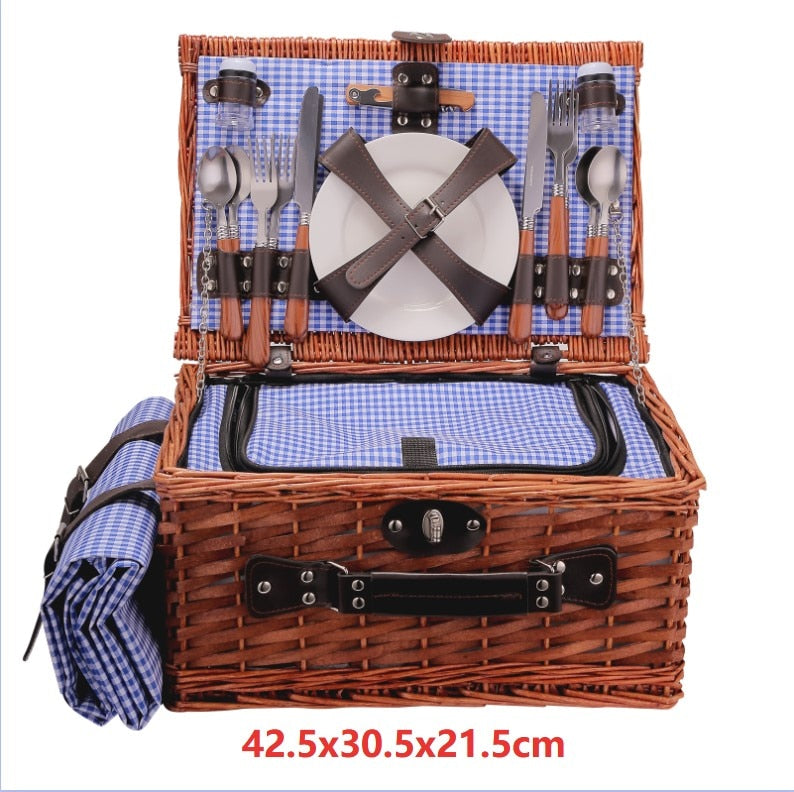 Picnic Basket Panier Osier Picnic Hamper 25 pcs For 4 People Picnic Suitcase Set Cutlery Ice Bag Organizers Wicker Basket