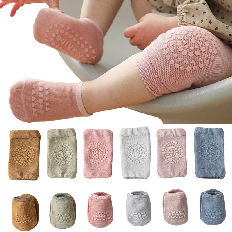 Baby Crawling Knee Pads Socks Set Spring Autumn Infant Floor Anti Slip Sock Knee Protector for Girl Boy Solid Color Toddler Item