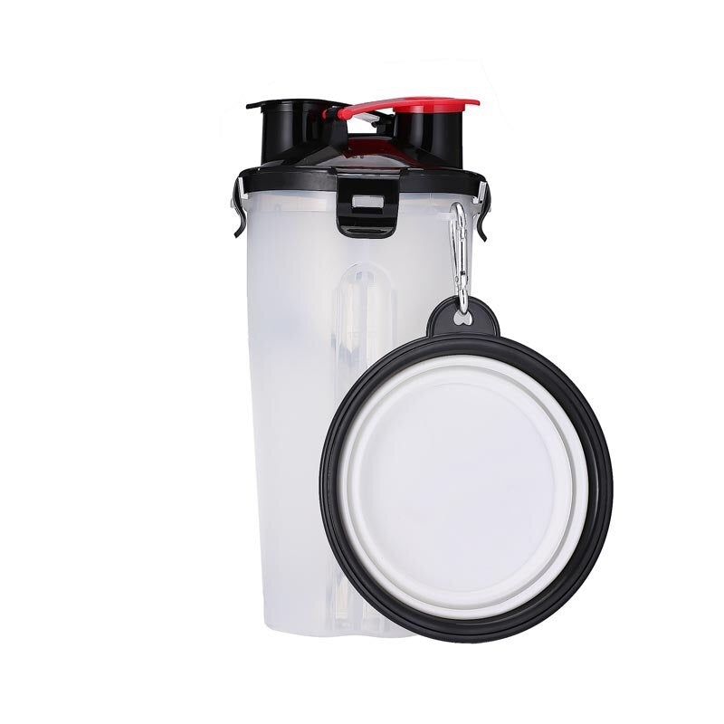 Travel Pet Feeder Dog Water Bottle Dispenser with Bowl Outdoor 2 in 1 Dog Mug Food Container for 350ml/12oz Water and 250g Snack