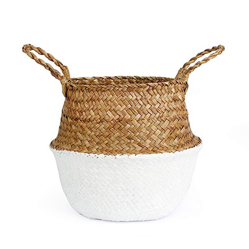 Seagrass Belly Storage Basket Handmade Straw Organizer Plant Pot Half Black Garden Flower Planter Nursery Basket