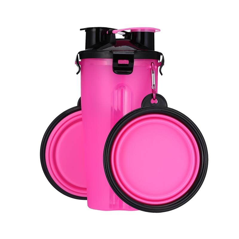 Travel Pet Feeder Dog Water Bottle Dispenser with Bowl Outdoor 2 in 1 Dog Mug Food Container for 350ml/12oz Water and 250g Snack