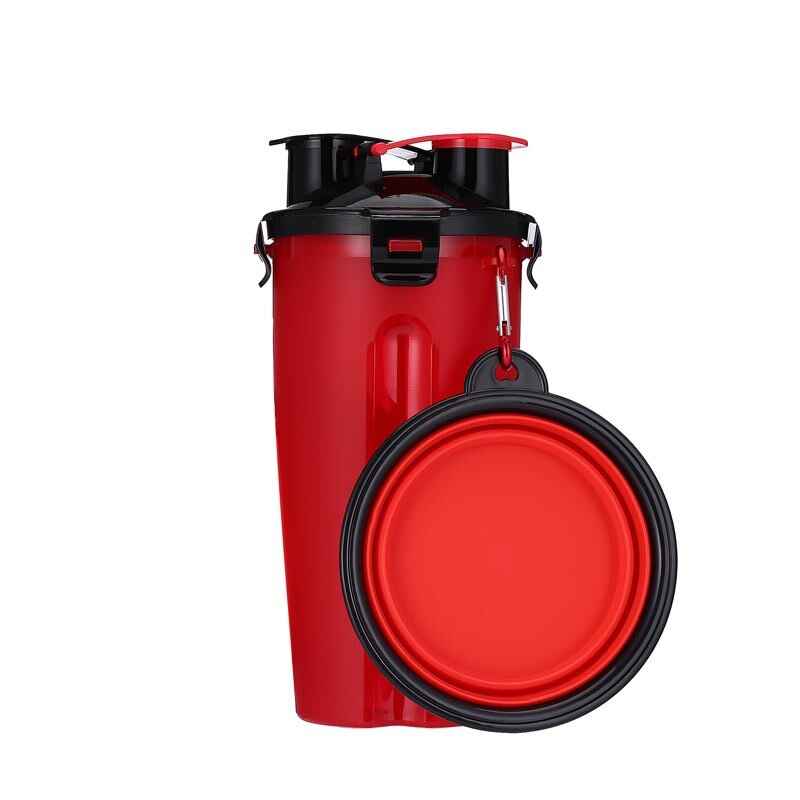 Travel Pet Feeder Dog Water Bottle Dispenser with Bowl Outdoor 2 in 1 Dog Mug Food Container for 350ml/12oz Water and 250g Snack