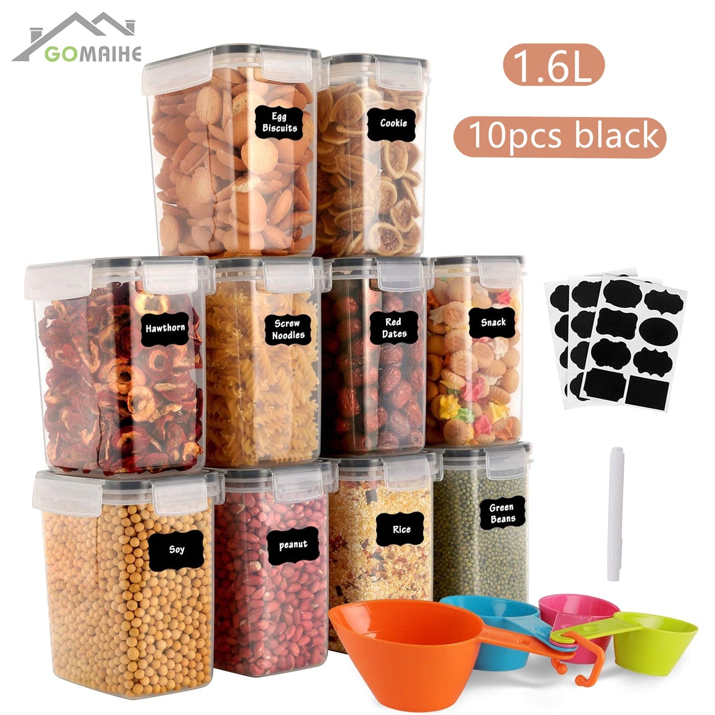GoMaihe Food containers Kitchen jars storage Organization Cereal Dispenser for Storing Pasta kitchen Storage Organizer boxes