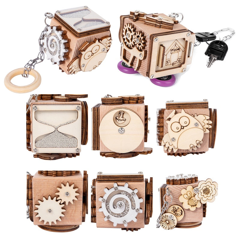 Wooden Toys for Children Busy Cube Hands Ability Training LockBox Early Learning Busyboard Cube Baby Montessori Educational Toys