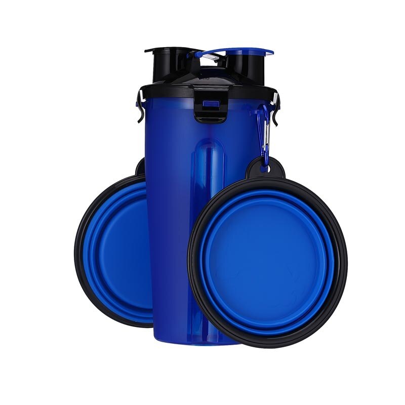 Travel Pet Feeder Dog Water Bottle Dispenser with Bowl Outdoor 2 in 1 Dog Mug Food Container for 350ml/12oz Water and 250g Snack