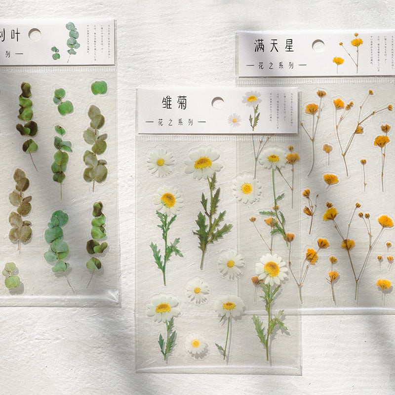 Yoofun Daisy Clover Babysbreath Fern Transparent PET Stickers