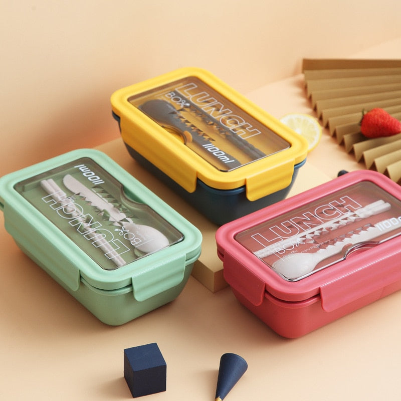 850ml/1100ml Portable Lunch Box Food Container Microwave Oven Lunch Bento Boxes Lunchbox With Cutlery Sets