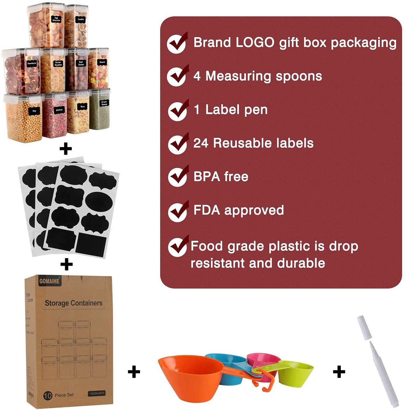 GoMaihe Food containers Kitchen jars storage Organization Cereal Dispenser for Storing Pasta kitchen Storage Organizer boxes