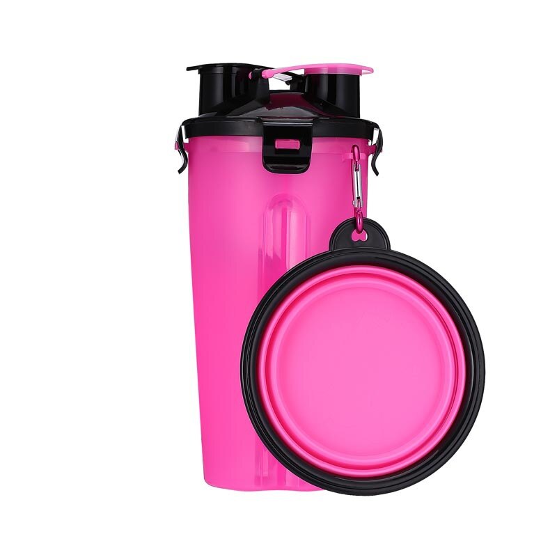 Travel Pet Feeder Dog Water Bottle Dispenser with Bowl Outdoor 2 in 1 Dog Mug Food Container for 350ml/12oz Water and 250g Snack