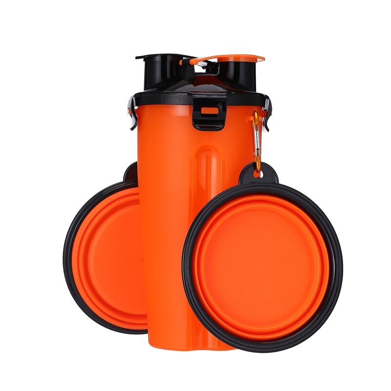 Travel Pet Feeder Dog Water Bottle Dispenser with Bowl Outdoor 2 in 1 Dog Mug Food Container for 350ml/12oz Water and 250g Snack
