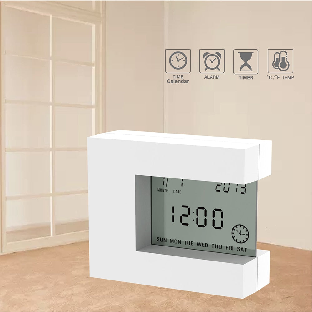 Digital Table LCD Alarm Clock White with Calendar