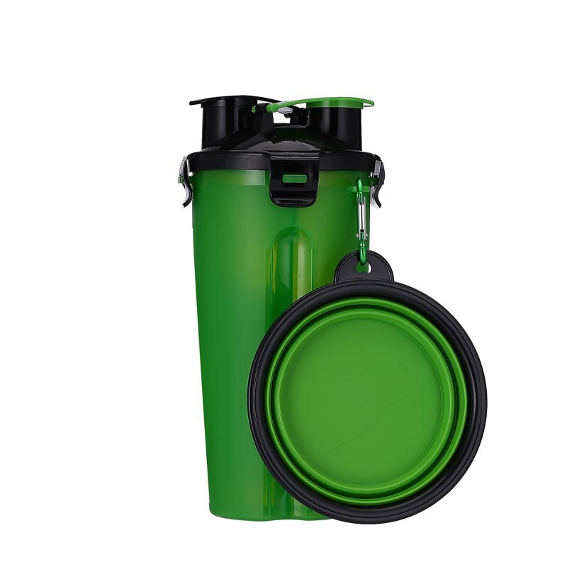 Travel Pet Feeder Dog Water Bottle Dispenser with Bowl Outdoor 2 in 1 Dog Mug Food Container for 350ml/12oz Water and 250g Snack
