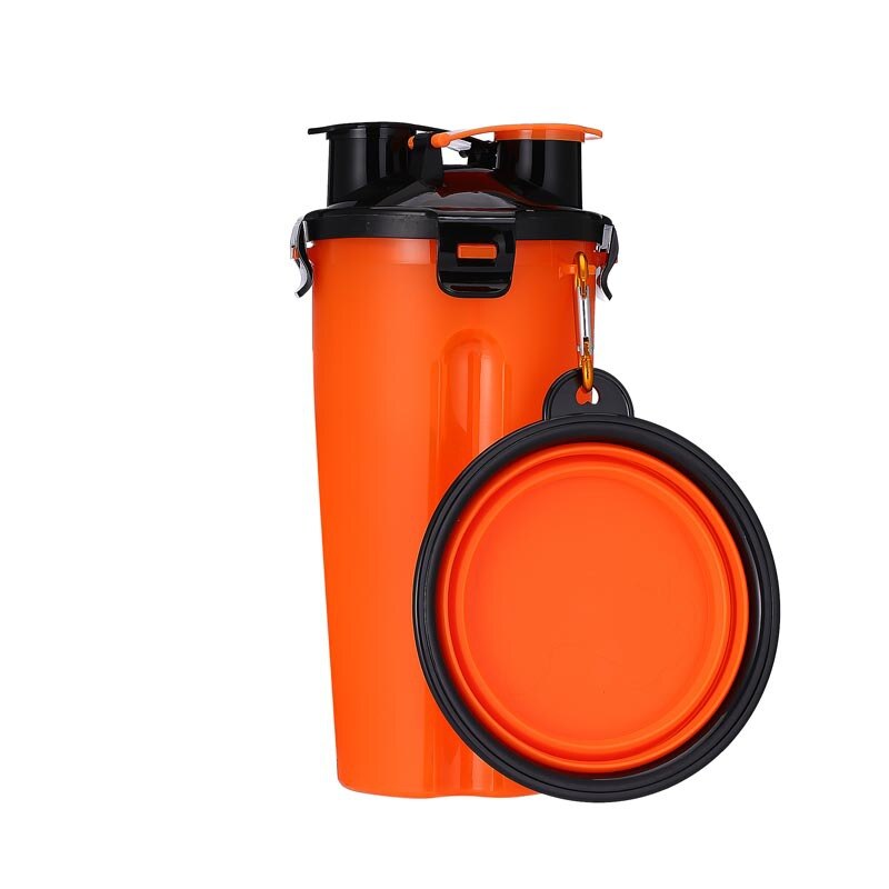 Travel Pet Feeder Dog Water Bottle Dispenser with Bowl Outdoor 2 in 1 Dog Mug Food Container for 350ml/12oz Water and 250g Snack