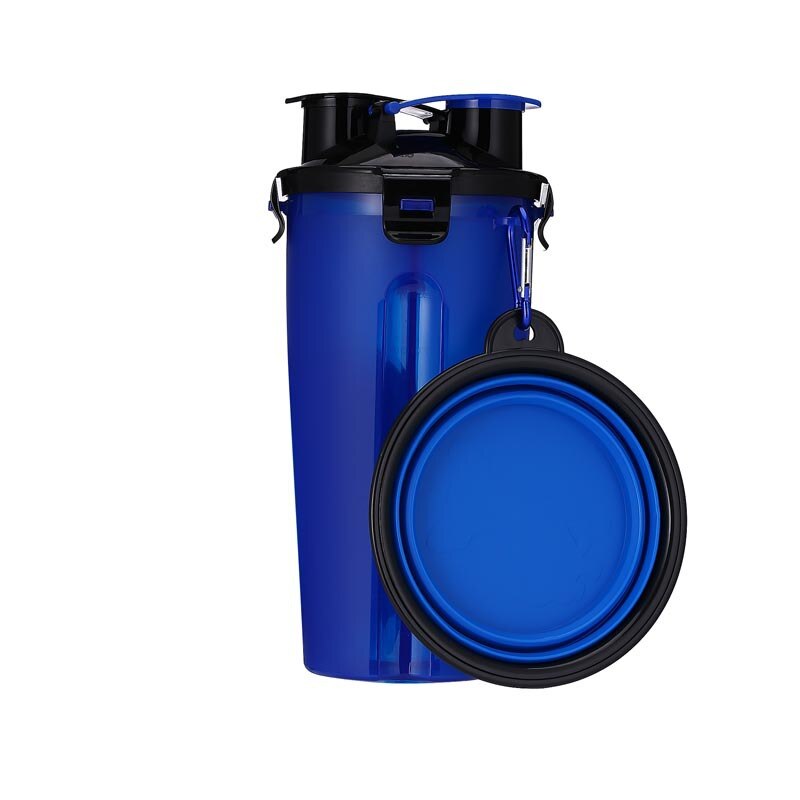 Travel Pet Feeder Dog Water Bottle Dispenser with Bowl Outdoor 2 in 1 Dog Mug Food Container for 350ml/12oz Water and 250g Snack