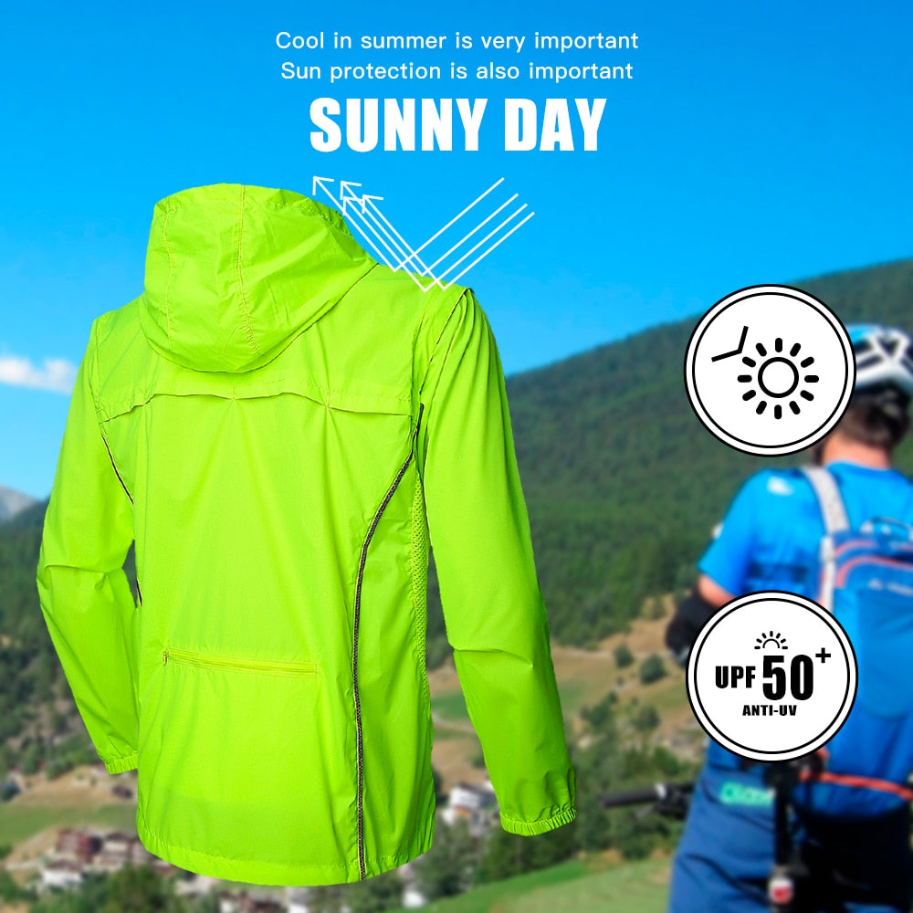 QUESHARK Men Windproof Waterproof Reflective Cycling Jacket MTB Bicycle Long Sleeve Windbreaker Sleeveless Vest Bike Coat Jersey