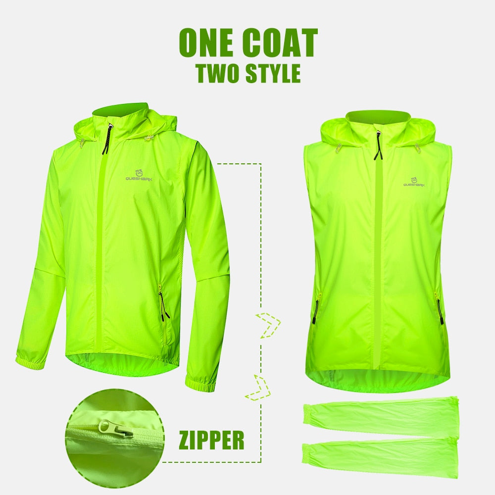 QUESHARK Men Windproof Waterproof Reflective Cycling Jacket MTB Bicycle Long Sleeve Windbreaker Sleeveless Vest Bike Coat Jersey