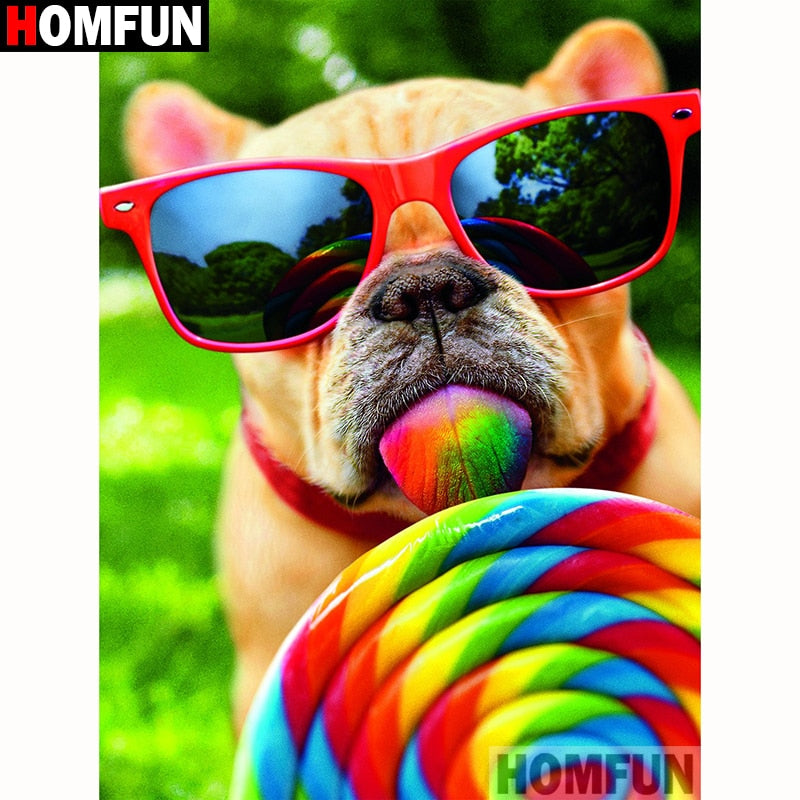 HOMFUN Full Square/Round Drill 5D DIY Diamond Painting "Animal dog sugar" Embroidery Cross Stitch 5D Home Decor Gift A18272