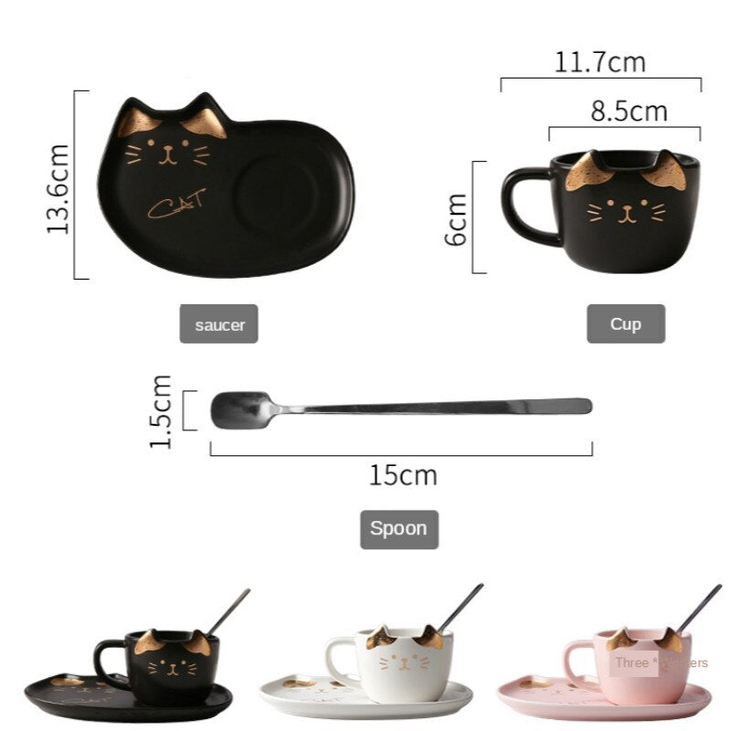 Ceramic Coffee Cups Set with Saucer Spoon