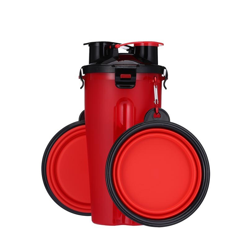 Travel Pet Feeder Dog Water Bottle Dispenser with Bowl Outdoor 2 in 1 Dog Mug Food Container for 350ml/12oz Water and 250g Snack
