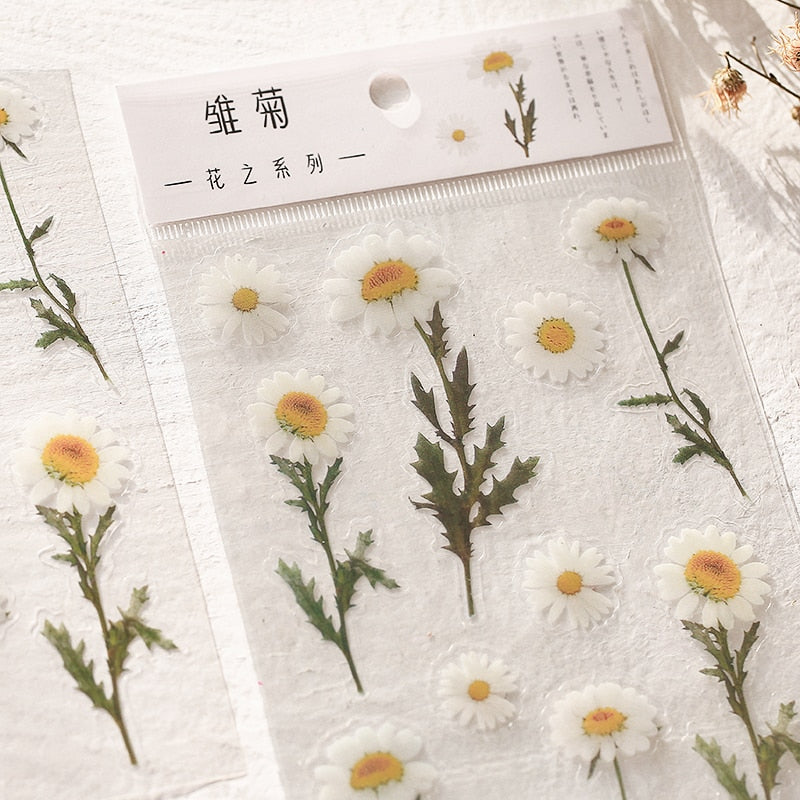 Yoofun Daisy Clover Babysbreath Fern Transparent PET Stickers