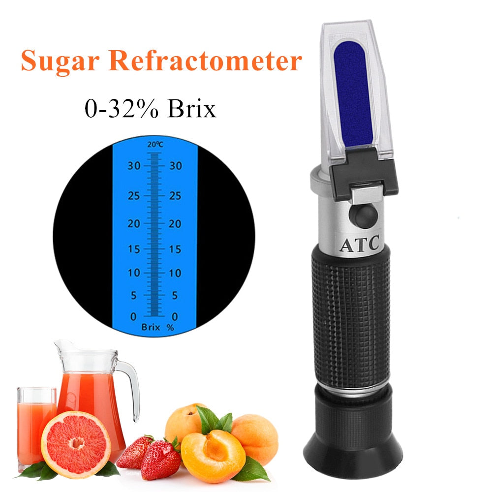 Handheld Sugar Refractometer Densimeter 0-32% Brix Sugar Concentration Tester Device Fruits Grapes ATC in Retail Box 30%OFF