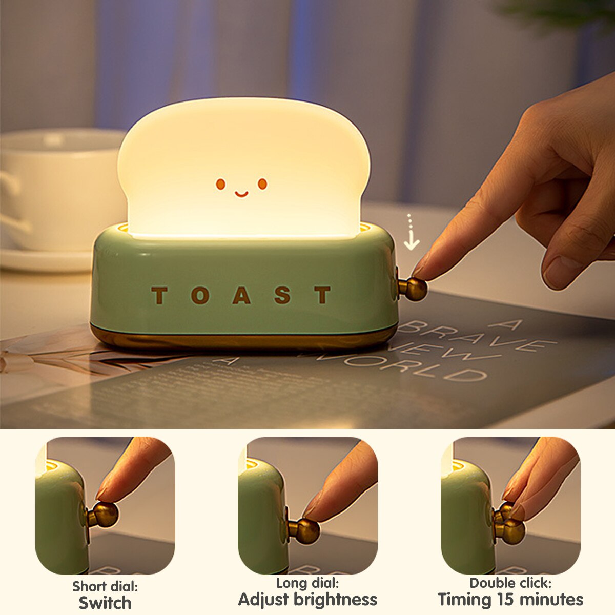 LED Bread Maker Night Light USB Charging Dimming Emotional Lights Bedroom Timing Sleeping Lamp Fun Switch Mood Light