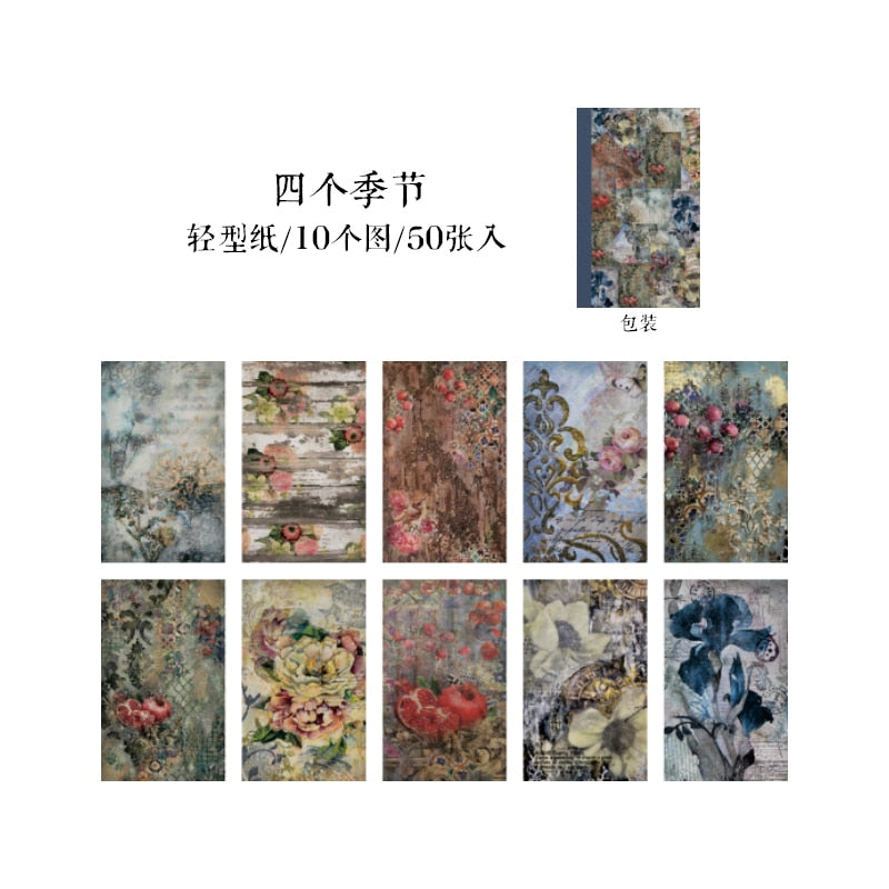 Yoofun 50pcs/pack Baroque Palace Art Material Paper Junk Journal Planner Scrapbooking Vintage Decorative DIY Craft Texture