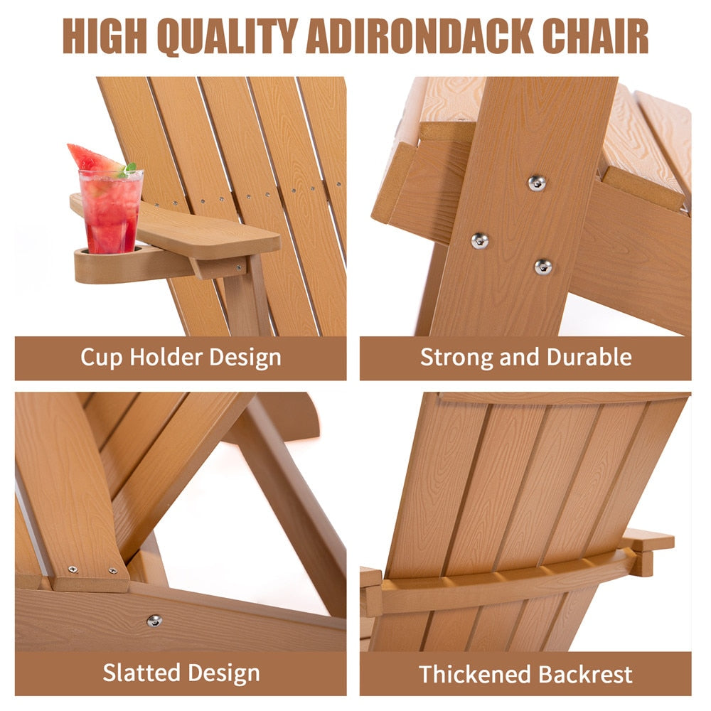 Adirondack Chair with Cup Holder, Plastic Wood Outdoor Patio Chair for Home and Garden, Weather- Resistant, Fade-Resistant, 380