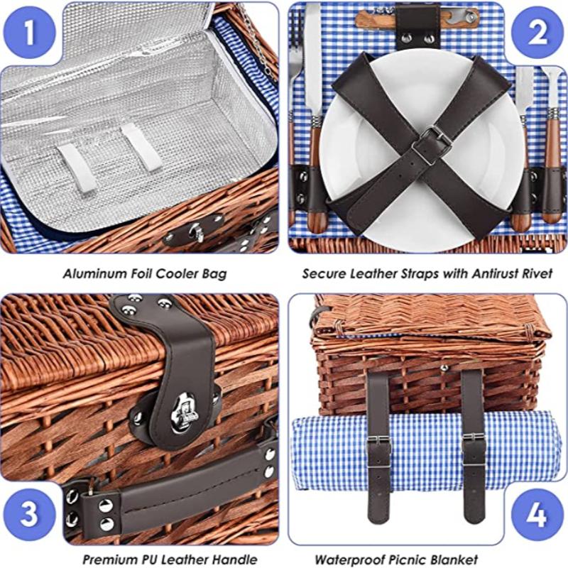 Picnic Basket Panier Osier Picnic Hamper 25 pcs For 4 People Picnic Suitcase Set Cutlery Ice Bag Organizers Wicker Basket