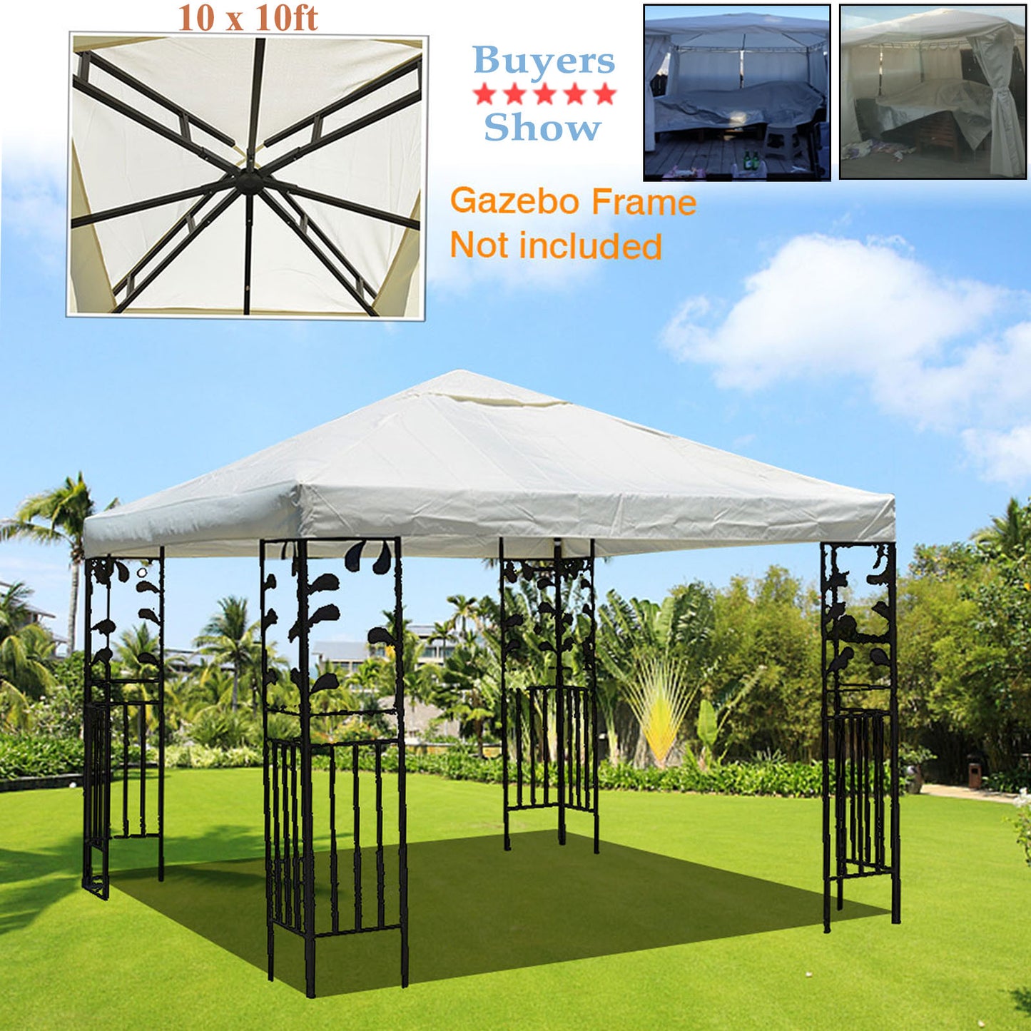 3x3M Garden Camping Awning Tent Shelter Waterproof Outdoor Tent Canopy Top Roof Sun Shadow Cover Gazebos Patio Garden Buildings