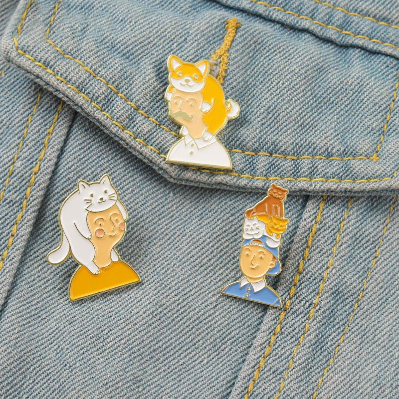 Cat Mom Dad Animal Enamel Pins Custom Cute Pets Cats Dogs Nurturance Series Brooch Lapel Badge Cartoon Jewelry Gift for Friend