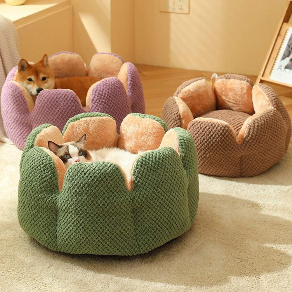 Soft Cat Nest Kennel Cat Bed Dogs Flower Shape Warm Winter Comfortable Washable Cat Cushion House for Small Dog Cat Mat