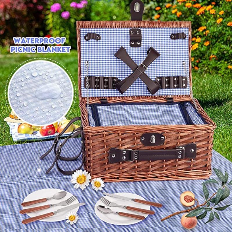 Picnic Basket Panier Osier Picnic Hamper 25 pcs For 4 People Picnic Suitcase Set Cutlery Ice Bag Organizers Wicker Basket