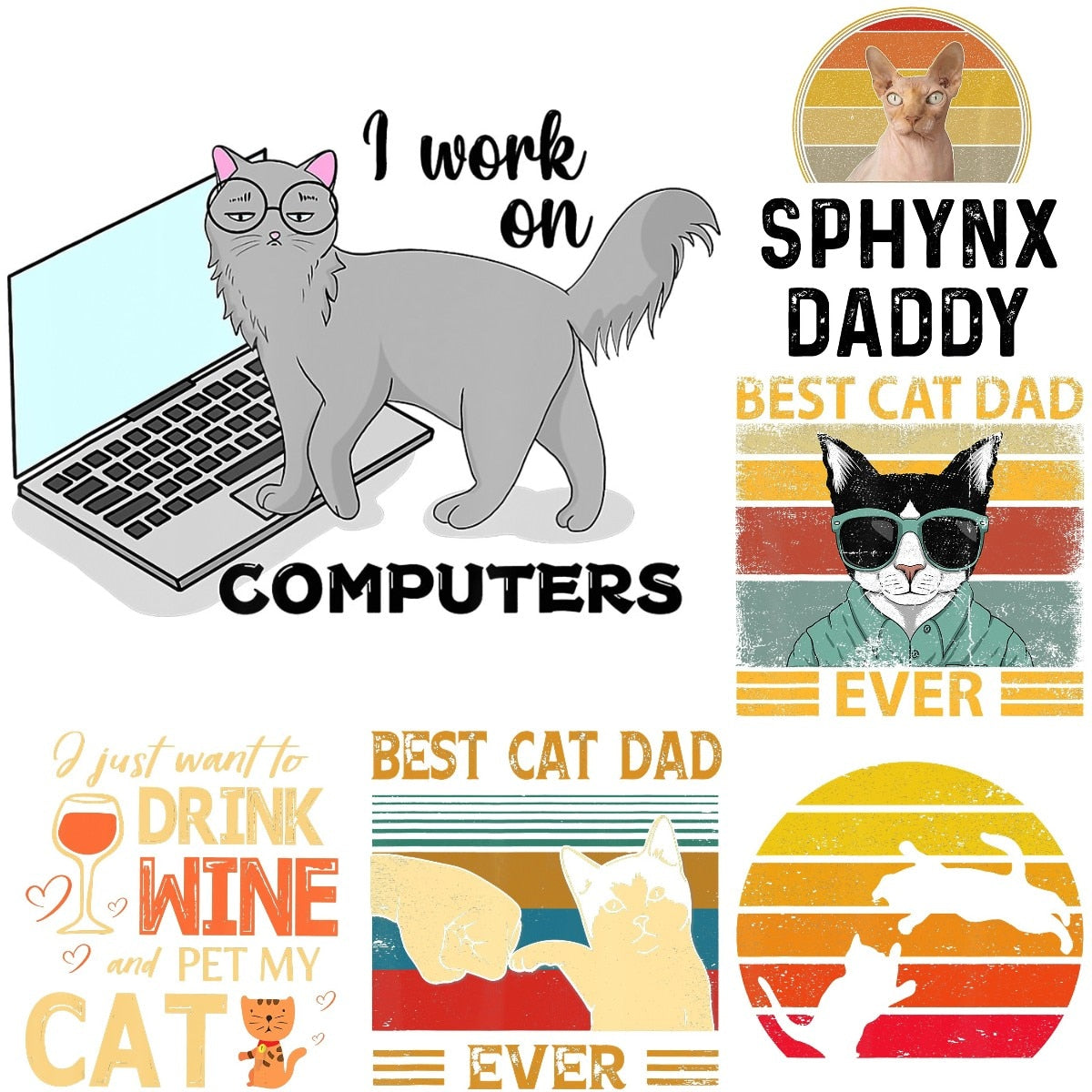 Dad Birthday Gift Funny Dad Cat Patches Father's Day Heat Transfer Stickers Fashion Thermo Stickers Fashion Graphic Appliques