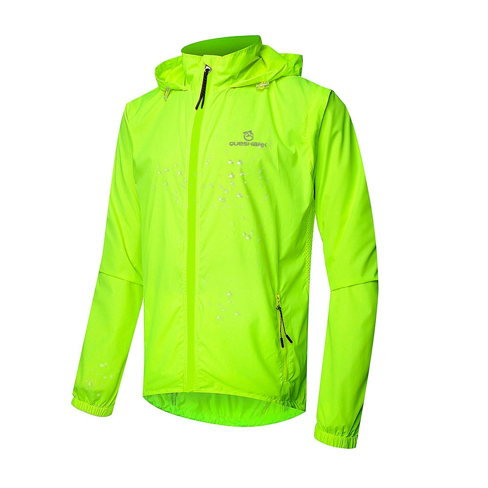 QUESHARK Men Windproof Waterproof Reflective Cycling Jacket MTB Bicycle Long Sleeve Windbreaker Sleeveless Vest Bike Coat Jersey