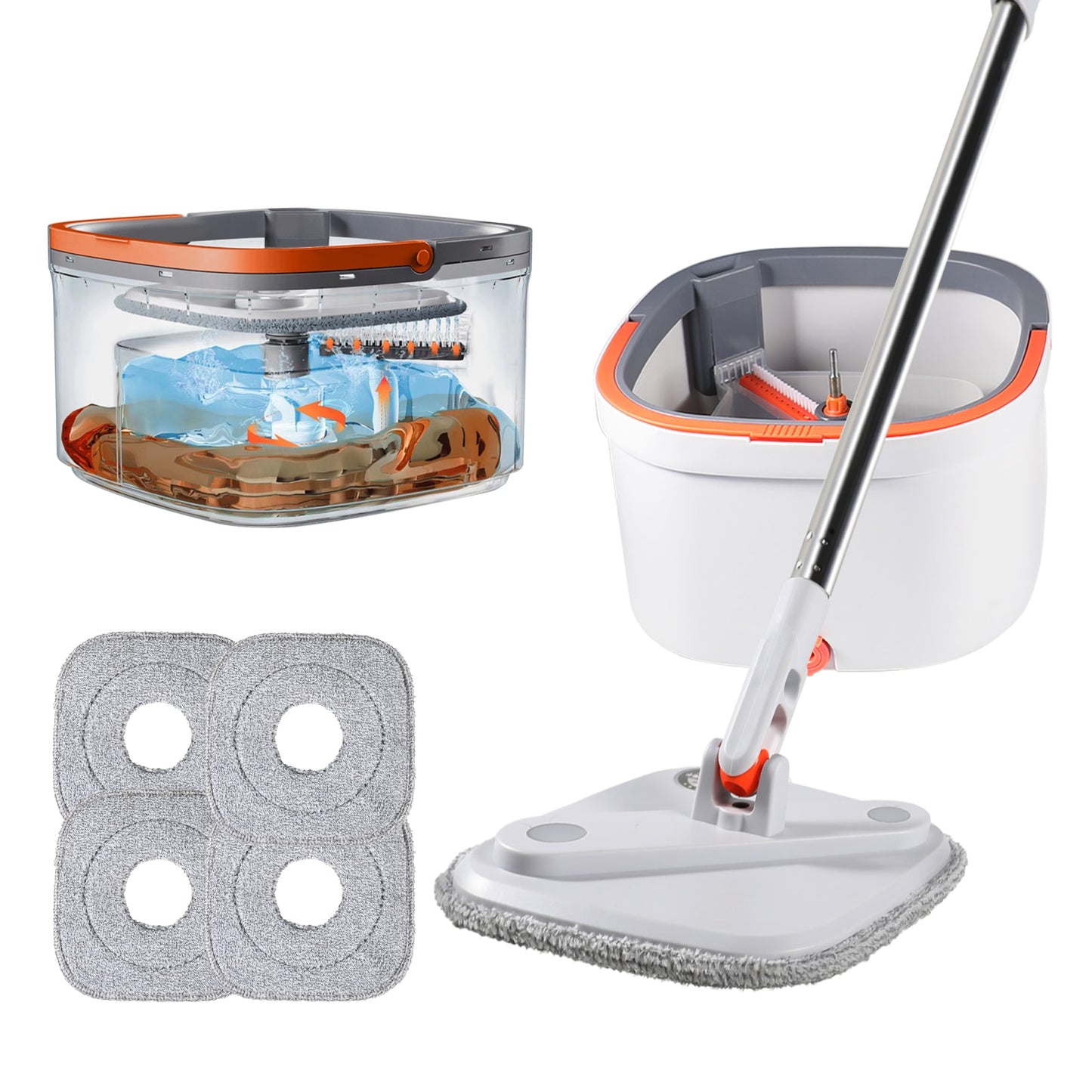 Mop Water Separation Square Mop With Bucket 3PCS Mop Heads 360 Ceaning Microfiber Lazy Floor Floating Household Cleaning mop