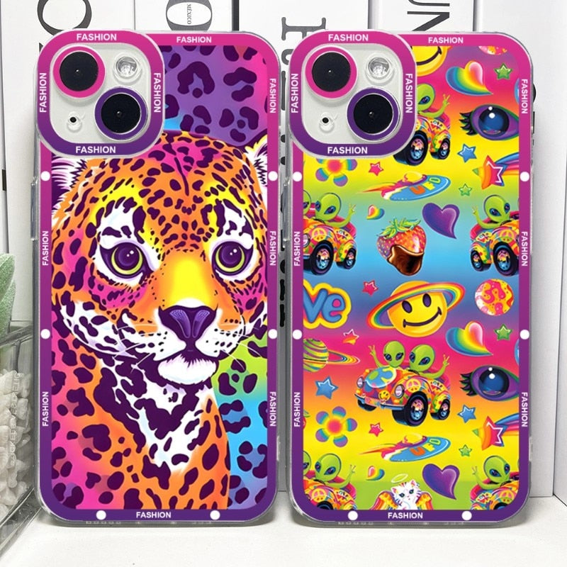 Lisa Frank Art Phone Case Telefoon For IPhone 14ProMax 13 14 12 11 Pro Max Mini Transparent Angel Eyes Cover