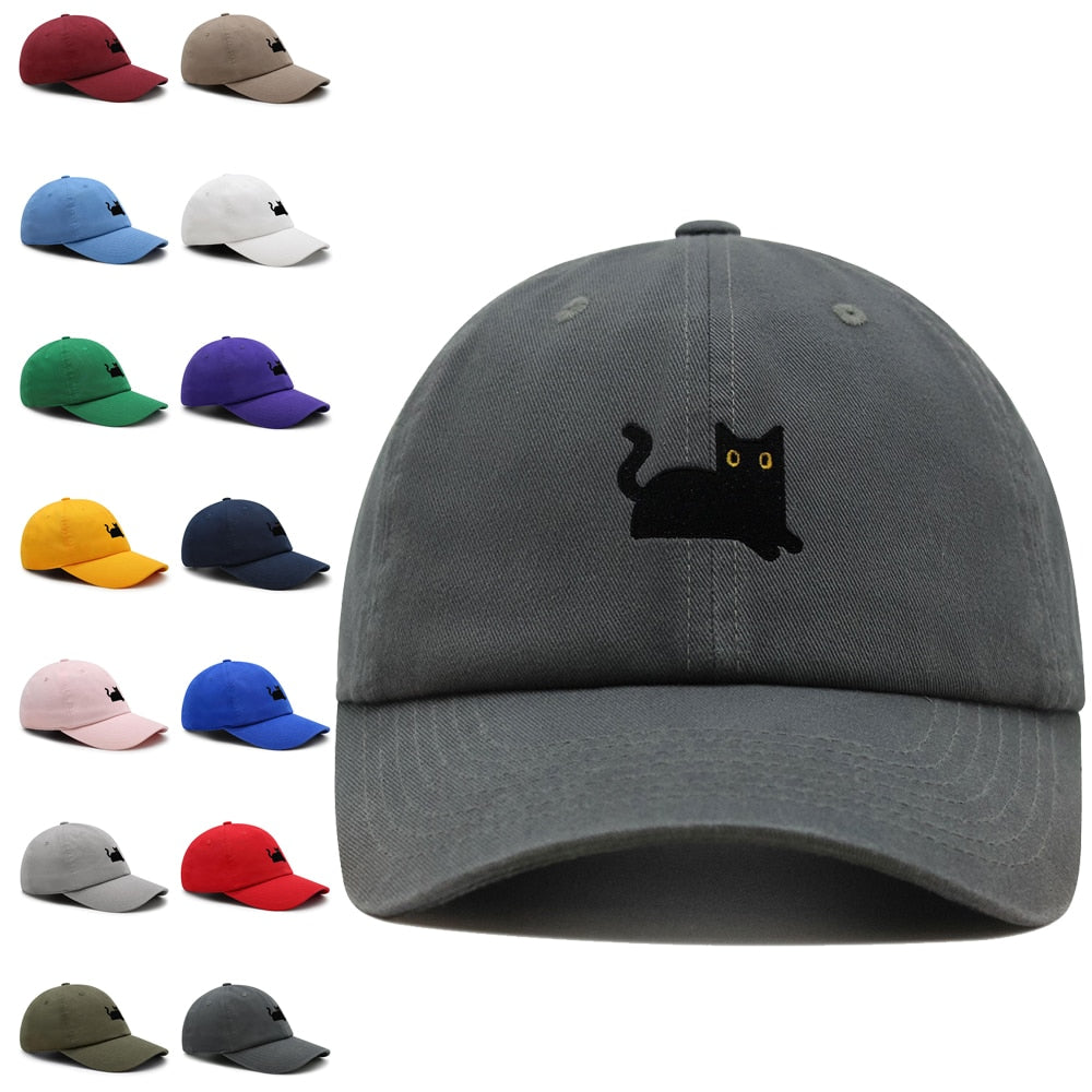 Black Cat baseball Cap Embroidery Premium Dad Hat Cat Mom Cotton Adjustable Trucker Hat