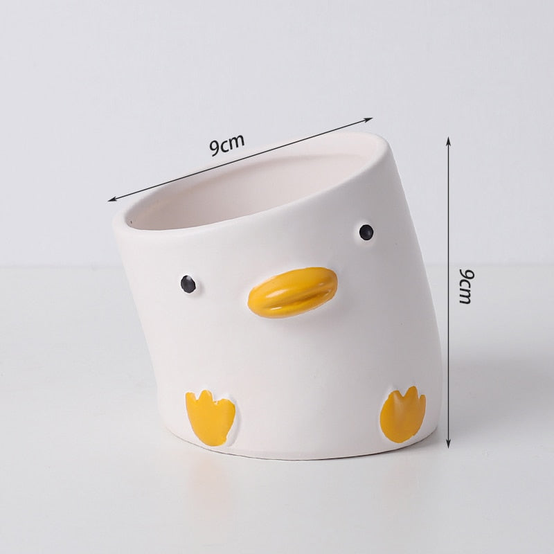 Cute Cartoon Animal Flower Pot Desktop Balcony Succulent Planting flowerpot Decoration Creative Crooked Duck and Pig Ceramic Pot
