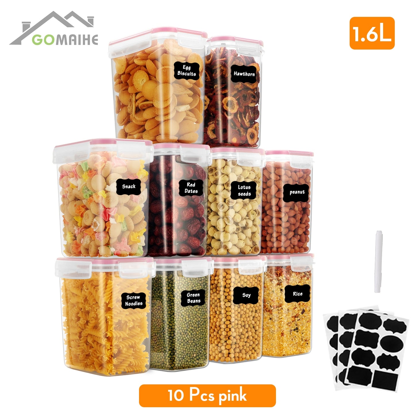 GoMaihe Food containers Kitchen jars storage Organization Cereal Dispenser for Storing Pasta kitchen Storage Organizer boxes