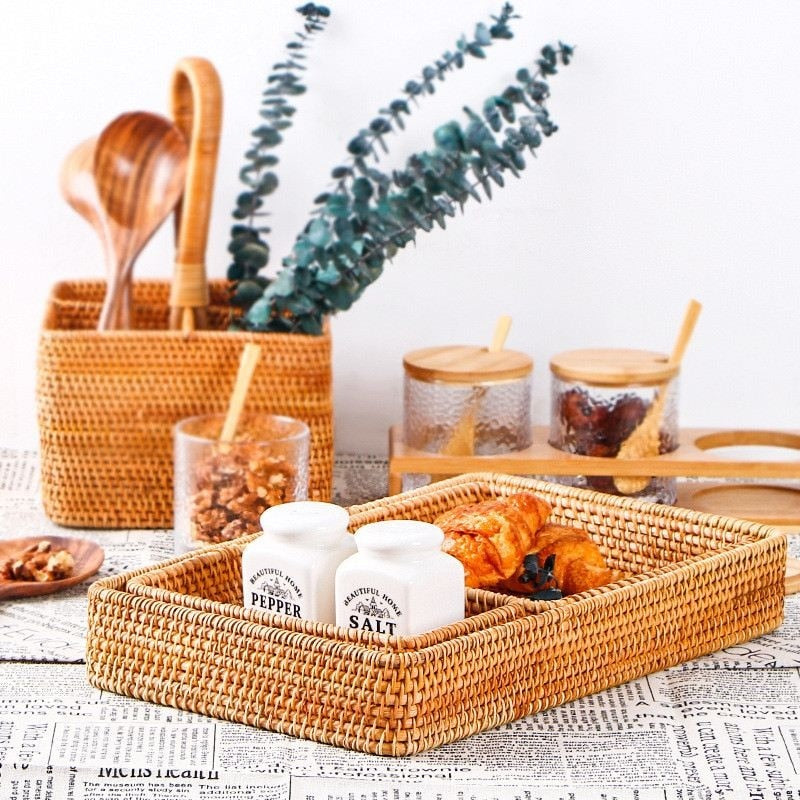 Hand-woven Rattan Storage Wicker Tray