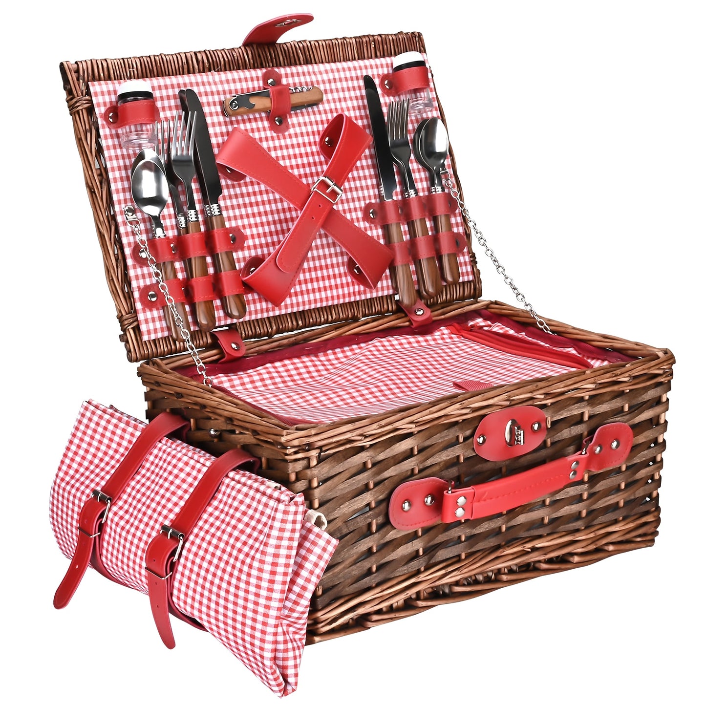 Picnic Basket Panier Osier Picnic Hamper 25 pcs For 4 People Picnic Suitcase Set Cutlery Ice Bag Organizers Wicker Basket