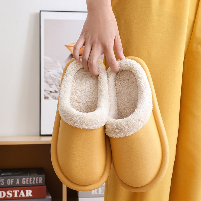 Waterproof Indoor Slippers Women Men Winter Home Floor Shoes Warm Plush Removable Insole Lovers Kitchen Working Slipper SH472