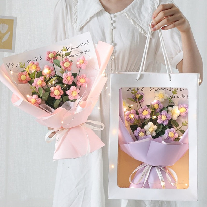 Colorful Crochet Flowers Bouquet Cotton Artificial Flowers Wedding Party Decors Ins Hand Woven Flowers Mother's Day Gift 꽃다발